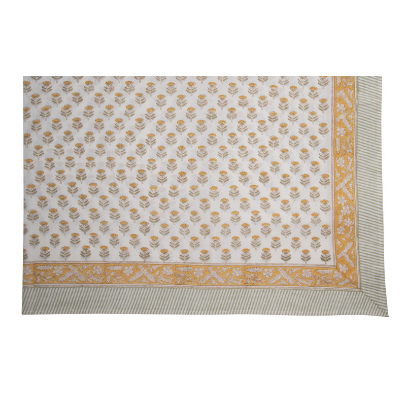 Hand Block Print Tablecloth, Yellow, 108" L x 70" W