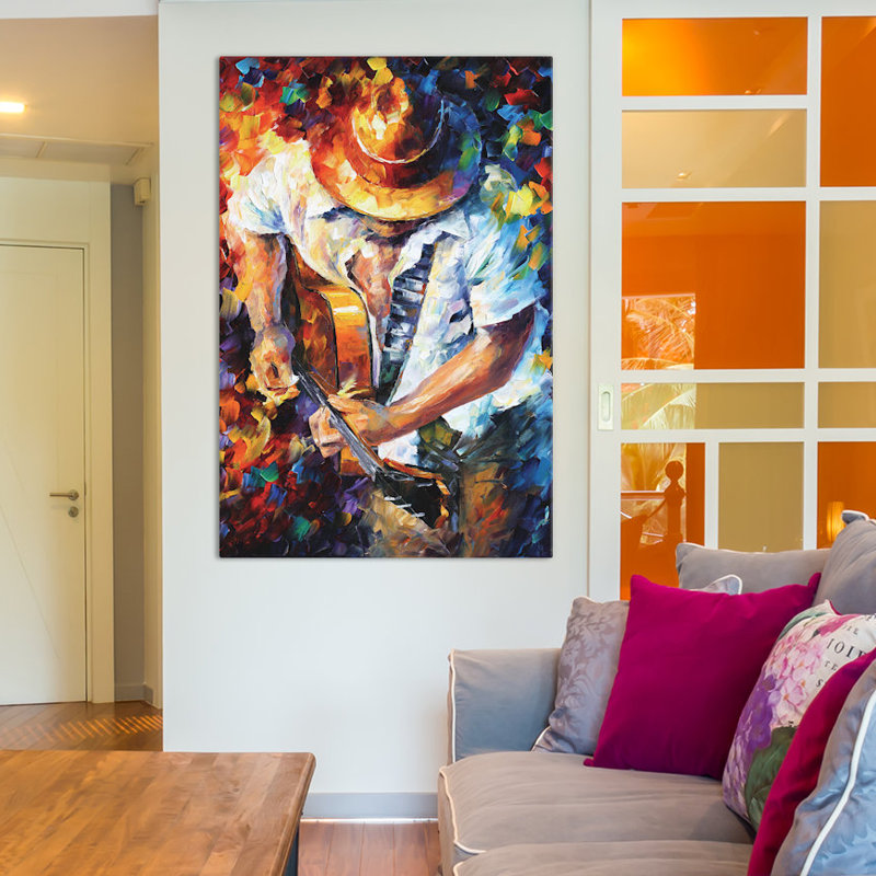 «Guitare et âme» par Leonid Afremov - Estampe numérique sur toile tendue avec châssis, H 40 po x l 26 po, Toile tendue
