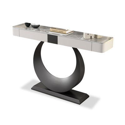 Sintered Stone Top Console Table With Storage Drawers Large Crescent Moon Dark Metal Base Modern Luxury Entryway Sofa Table