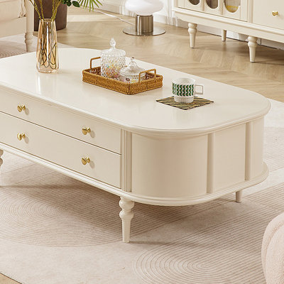 Table basse style français avec rangement crème
