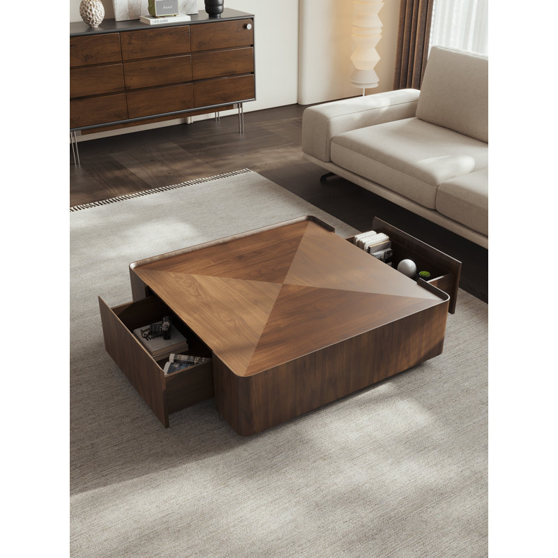 Single Walnut Square Coffee Table With Storage, 12.6”H x 35.4”W x 35.4”D, Brown Wood