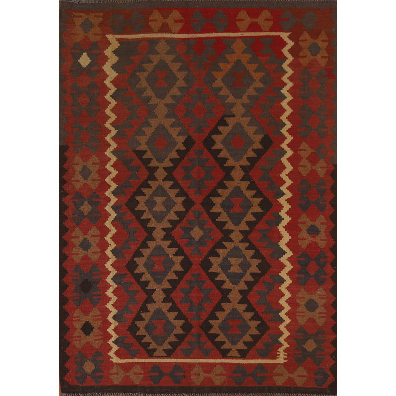 Tapis géométrique en laine Kilim 5 x 6