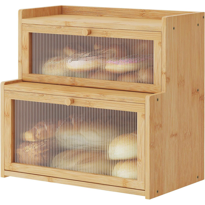Natural Bamboo Double Layer Bread Box with Window