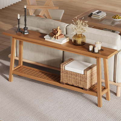71"Wood Console Table for Entryway,2 Tier Narrow Farmhouse Couch Table Behind Sofa with Storage for Living Room, Hallway, Entrance Foyer, Easy Assembly