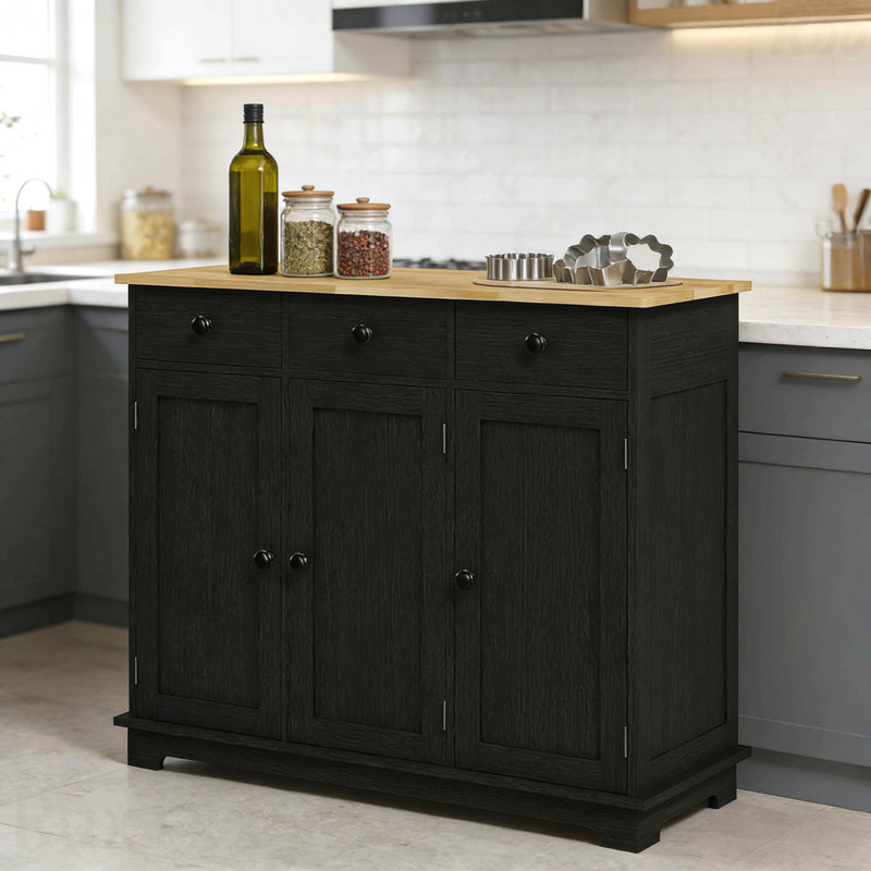 Armoire de cuisine moderne avec rangement, Noir/naturel
