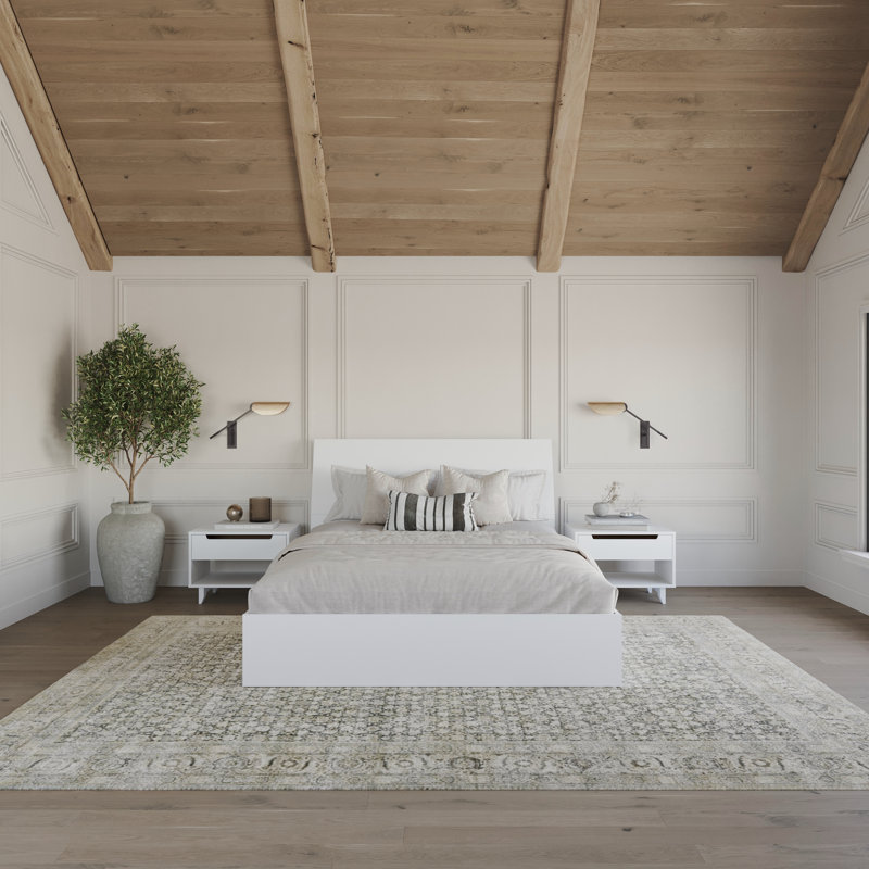 Ensemble de chambre double avec rangement 4 pièces Salley, Complète, Blanc