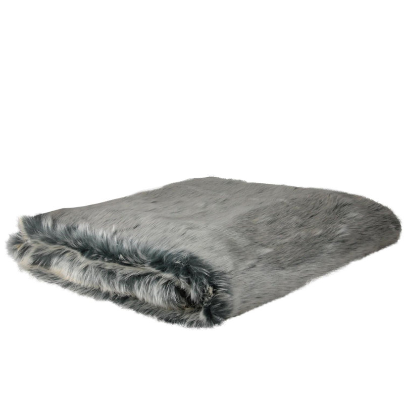 Jeté rectangulaire en fausse fourrure gris uni 50 po x 60 po