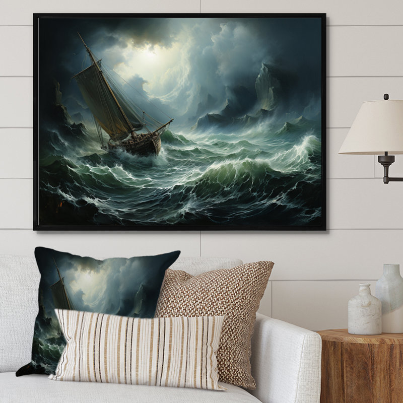 «Stormy Seas Beauty III - Storms», art mural, H 16 po x l 32 po x P 1 po, Cadre flottant noir