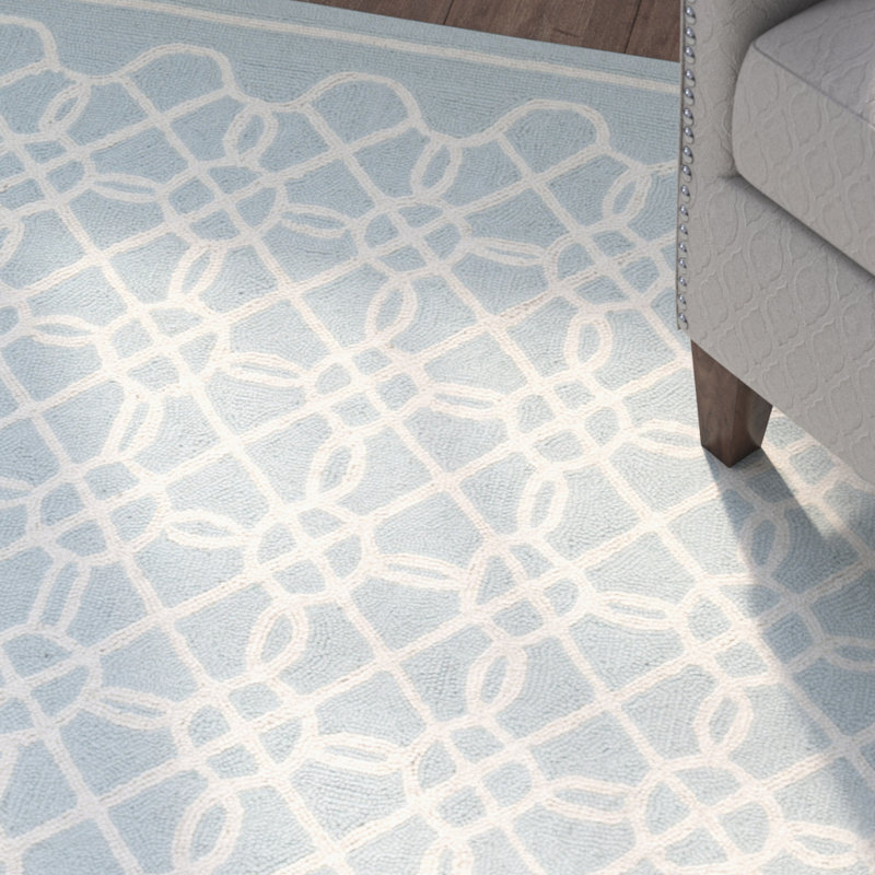 Hollander Hand-Hooked Wool Blue Area Rug, Rectangle 7'9" x 9'9"