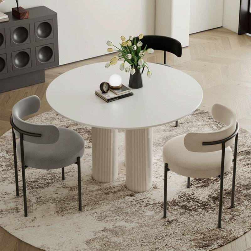 White Round Sintered Stone Dining table, 29.53”H x 43.31”L x 43.31”W