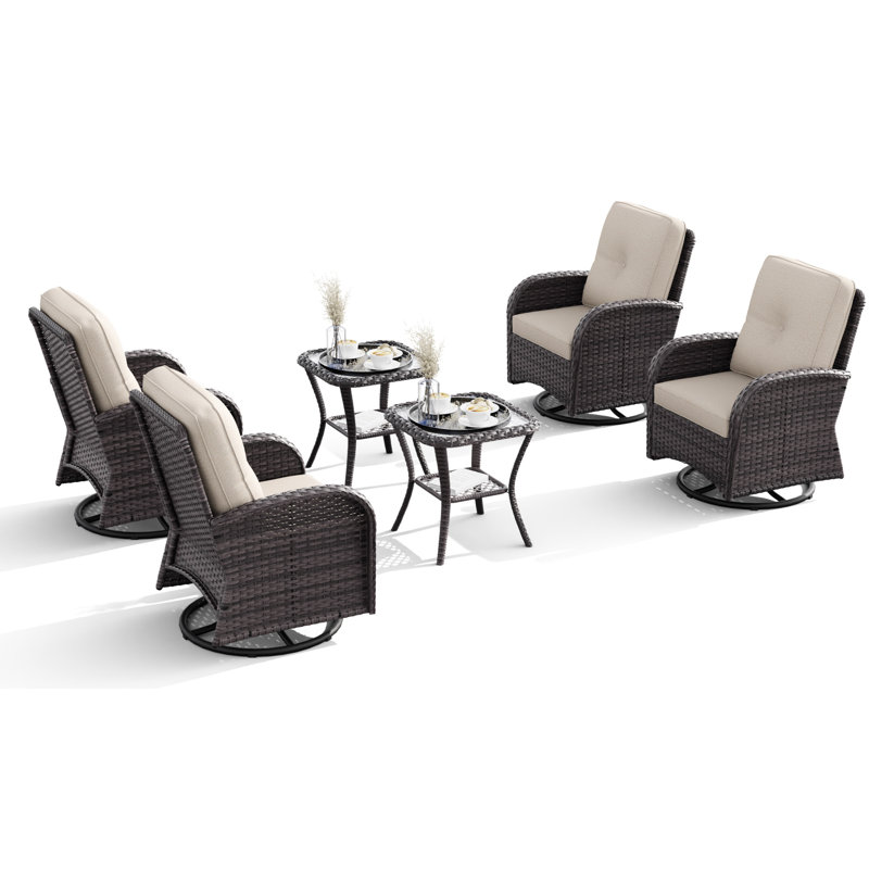 Ensemble de chaises pivotantes d'extérieur avec coussins 6 pièces Kyesha, Beige, Brun