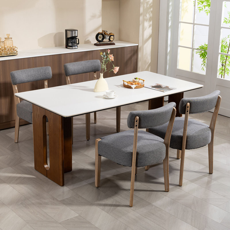 Linen Upholstered Solid Wood Side Dining Chairs, Gray