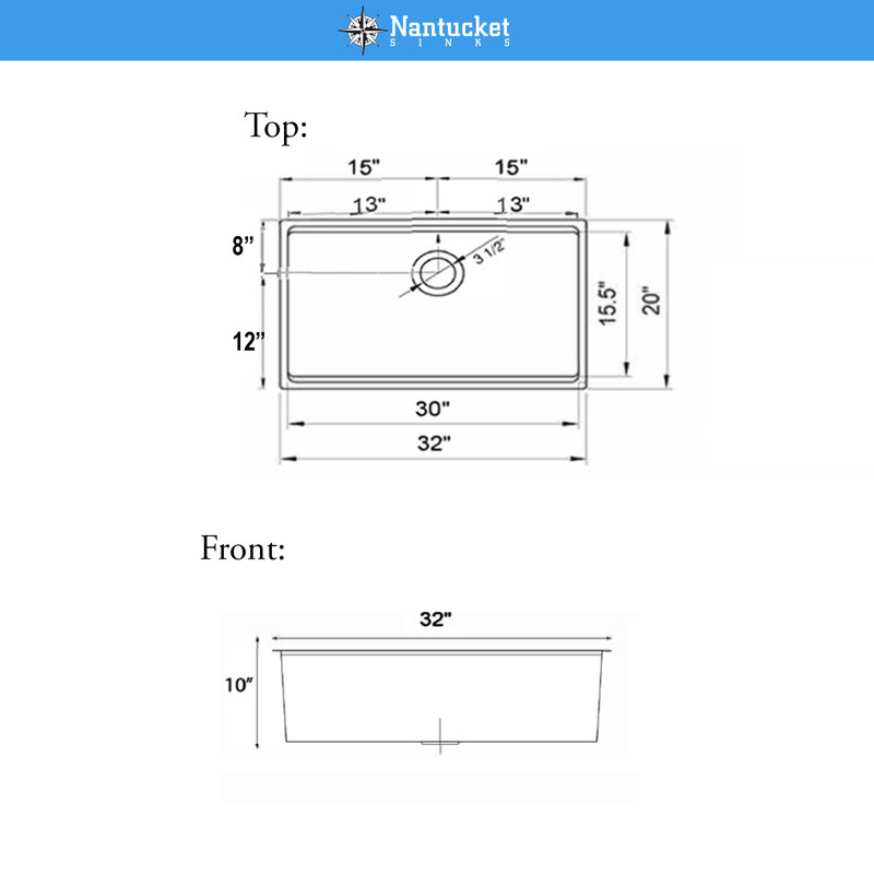 Brightwork 32 in. L Stainless Steel Undermount Single Basin Kitchen Sink, Copper