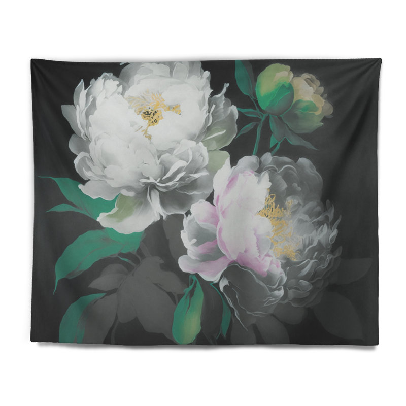 Tapisserie en polyester pivoine blanche II, H 32 po x l 39 po