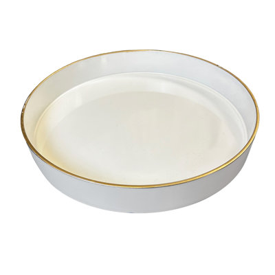 Plateau rond Mimosa, garnitures ornées, blanc brillant