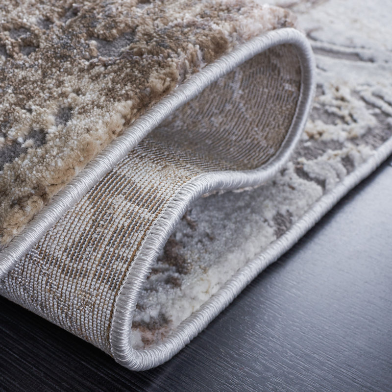 Prevost Abstract Gray/Taupe/White Area Rug, Square 6'7"