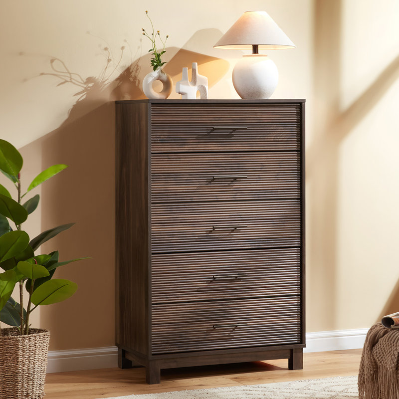 5- Drawer Dresser & Chest Storage Organizer Unit Commode Bedroom Dresser, Brown