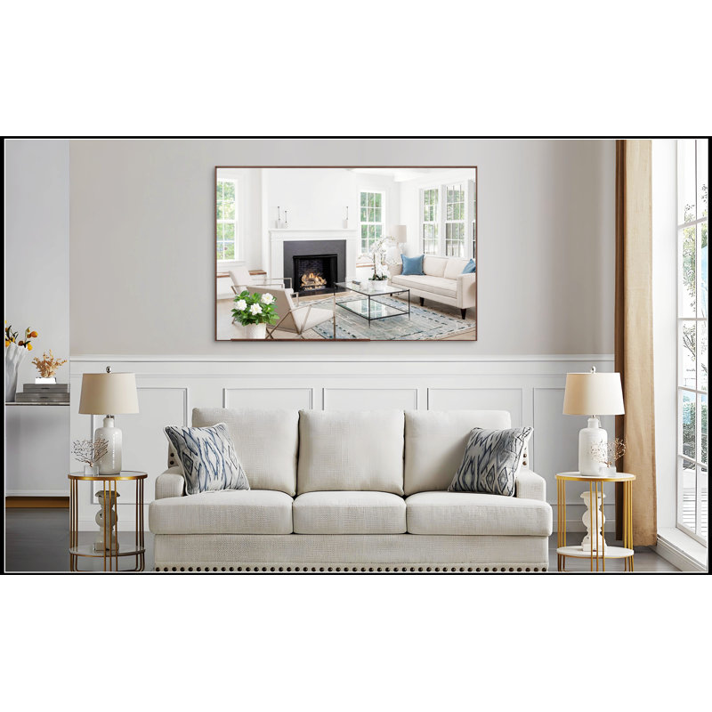 Oversized Modern Rectangle Bathroom Mirror With Walnut Frame, Large Wall-Mounted Decorative Mirror For Various Rooms