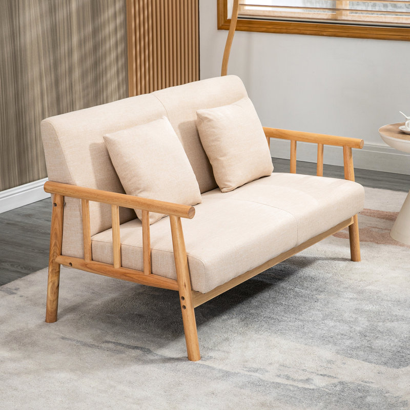 48,5 po beige pour les petits espaces, rembourré avec coussin décoratif et pieds en bois robustes
