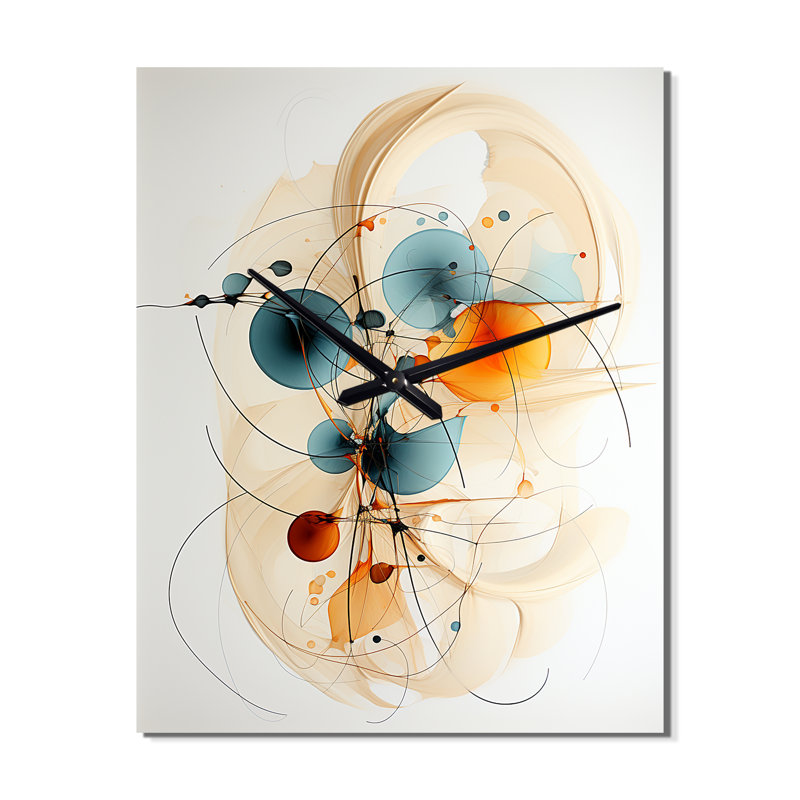 Teal Orange Line Art Conceptual Abstracts II - Modern Wall Clock, 40" H x 30" W x 1" D