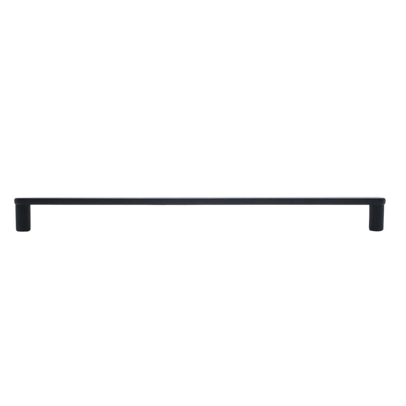 Ribbed Bar / Handle Pull with Fluted Stems, 12", Matte Black