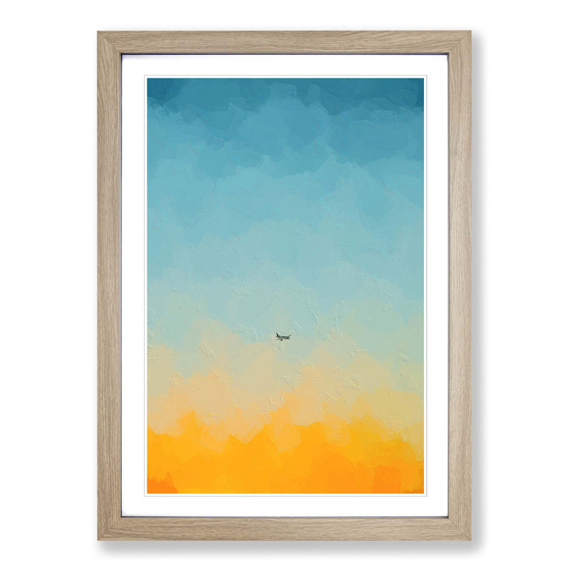 Airplane At Sunset In Abstract - Single Picture Frame Painting, 63cm H x 45cm W x 2cm D, Oak Framed