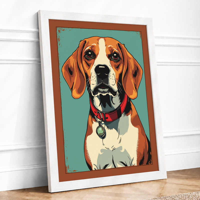 Watchful Beagle Modern - Framed Print, A4 - 29.7 x 21.0 cm, White