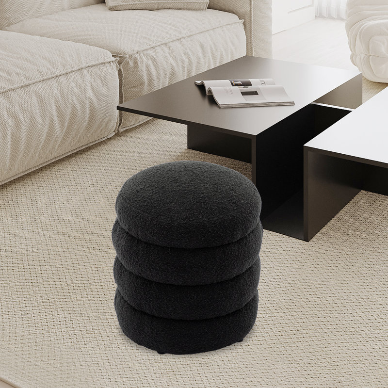 Repose-pieds rond Hasset, repose-pieds rond doux, repose-pieds, Velours noir