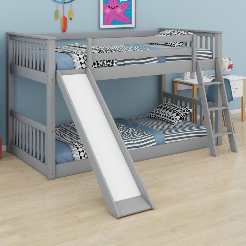 Lit superposé Cozy Kids avec glissoire et échelle, Grey