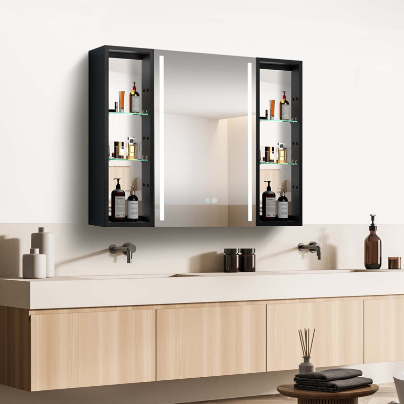 Armoire à pharmacie sans cadre à fixation en surface avec 6 tablettes réglables et éclairage DEL Fezaan