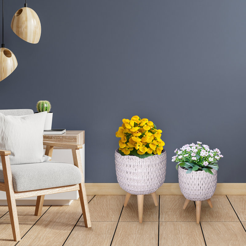 Pot de fleurs en rotin poly avec insert en PP - ensemble de 2