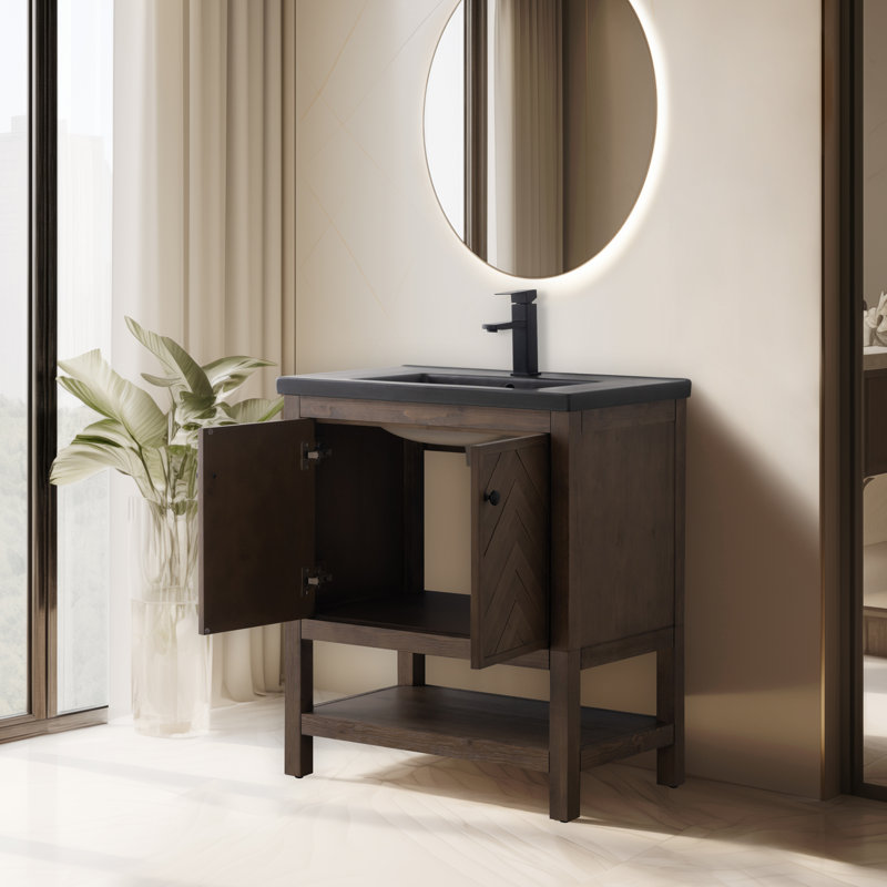 Ensemble de meuble-lavabo simple 30 po Chazden, Noir, Noir mat, Cocoa Brown