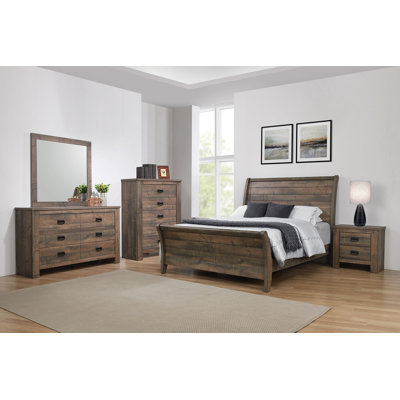 Christal Weathered Oak Sleigh Panel Bedroom Set_4 Piece -  Millwood Pines, 95DAE9141DA24AB8B16719D0E064BC14