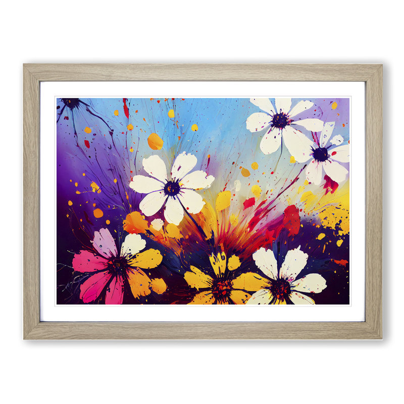 Wildflowers Splash Abstract - Framed Print, 25cm H x 34cm W x 2cm D, Oak Framed