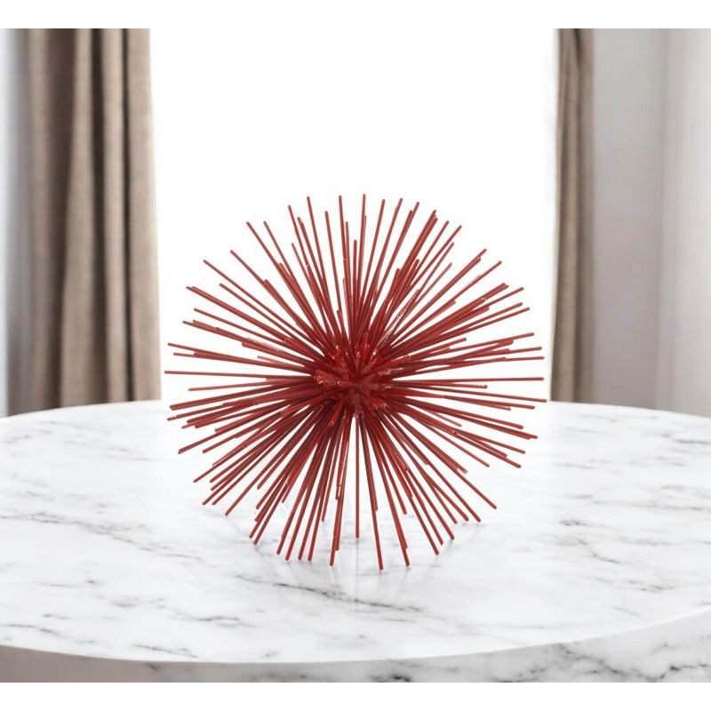 10" Antique Gold Finish Large Urchin Sphere, 8" H x 8" W x 8" D, Red