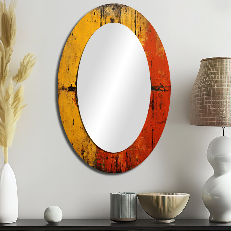 Belgian Dialogue with Geometric Abstraction III - Gold Oval Wall Mirror Decor, 36 po x 24 po