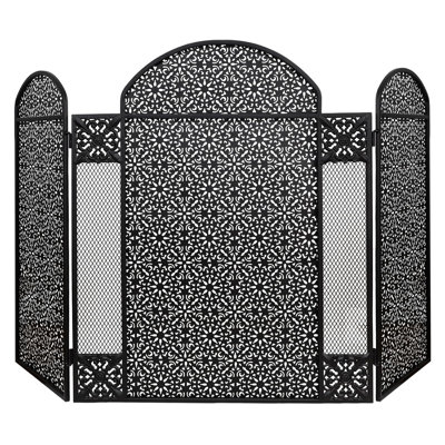 Pare-feu décoratif pour foyer, 122 cm x 76 cm, grille de foyer en fer forgé à 3 panneaux pour salon