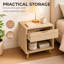 Bedside Table with 1 Drawer and Open Shelf, Natural Wood Finish, Ribbed Front, Gold Metal Legs, 50x40x47cm