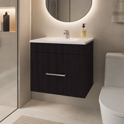 Ensemble de meuble-lavabo flottant Story avec lavabo, un tiroir Wengue