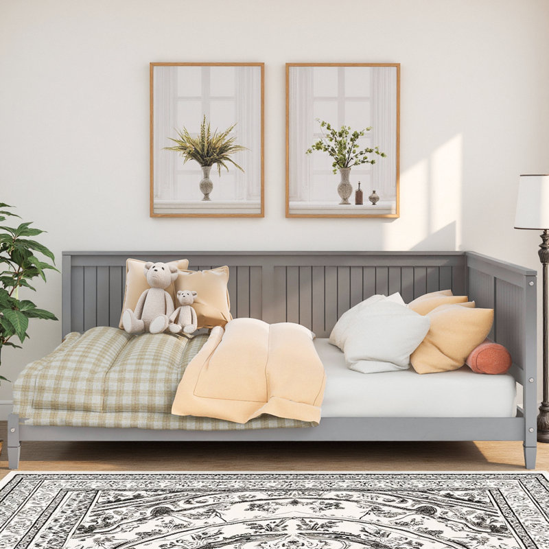 Lit plateforme Classic Mid-Century, Gris, Lit double