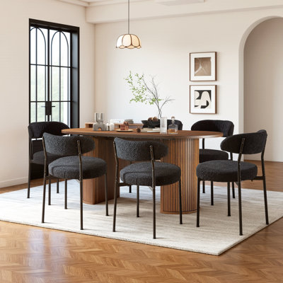 Ensemble de salle à manger moderne 7 pièces, grande table de salle à manger ovale 70,8 po avec 6 chaises de salle à manger rembourrées Boucle