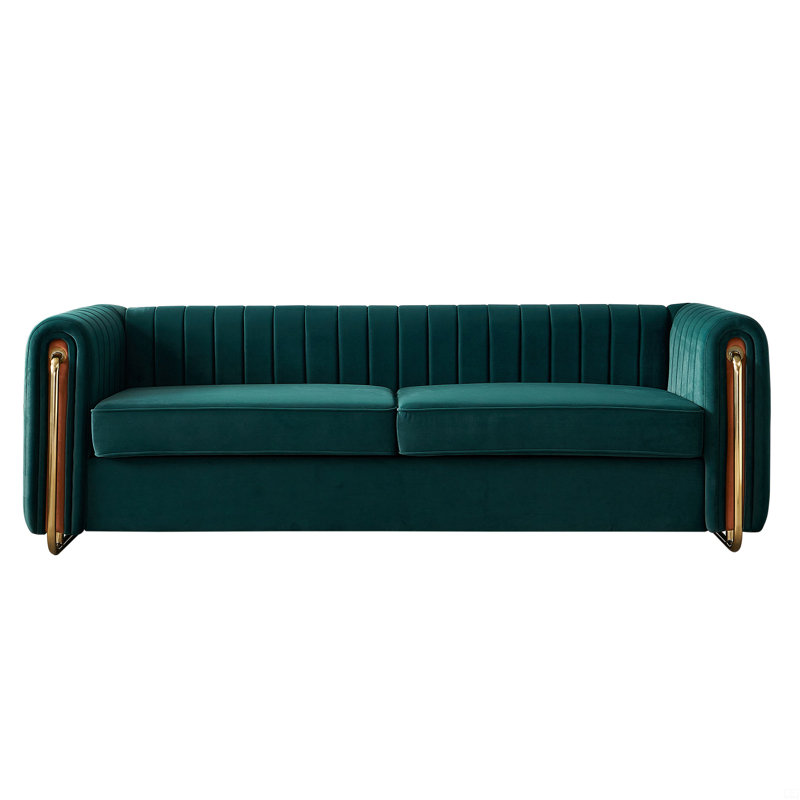 Velvet Sofa Couch 84.25''W For Living Room, Green