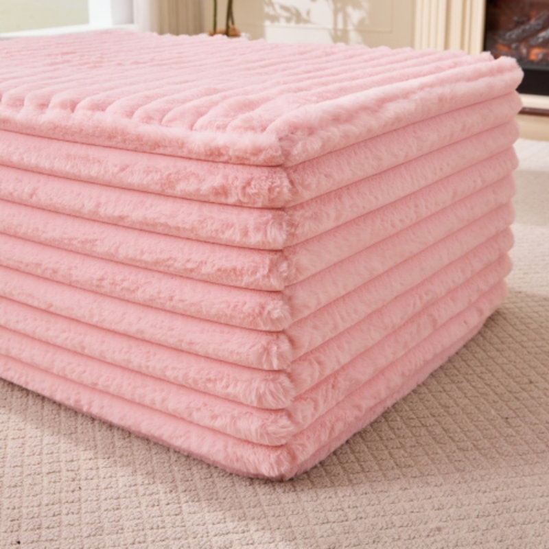 Repose-pieds 37 po 37 po avec fausse fourrure à rayures rose, Pink faux fur
