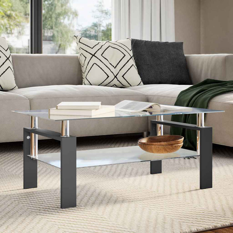 Paizleigh vidaXL Coffee Table, Tempered Glass Top, Center Table, 37.4''x21.7''x15.7'', Black
