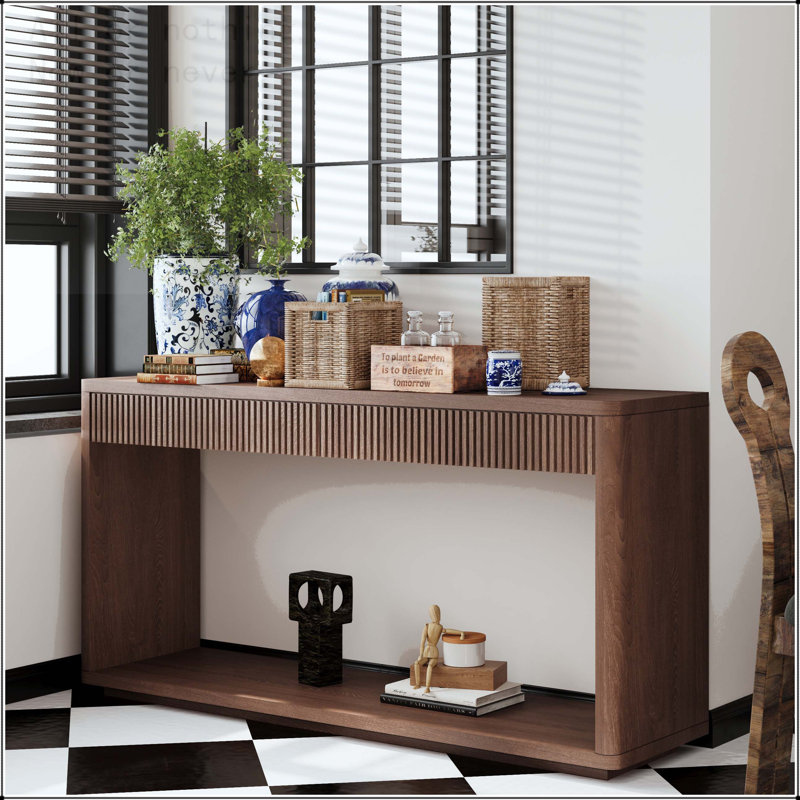 Console 60 po avec 2 tiroirs et placage de bois, Noyer