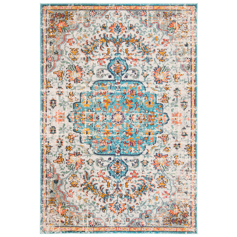 Tapis oriental Felty, Rectangle 4 pi x 6 pi, Gris / bleu clair / orange