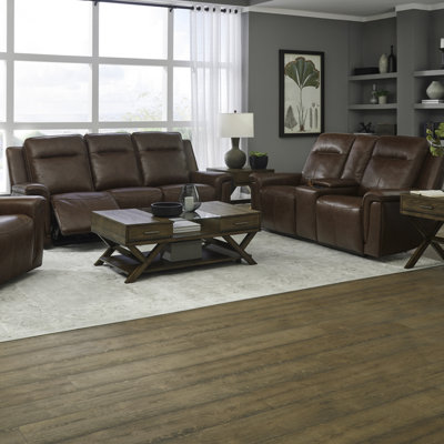 Murraylee Power Sofa & Loveseat w/ Console Living Room Set - Cognac Leather