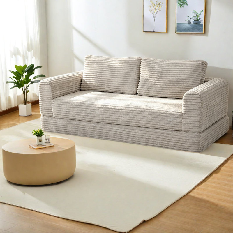 Canapés rabattables à compression, canapé de plancher moderne en velours côtelé de 59 pouces pour la maison