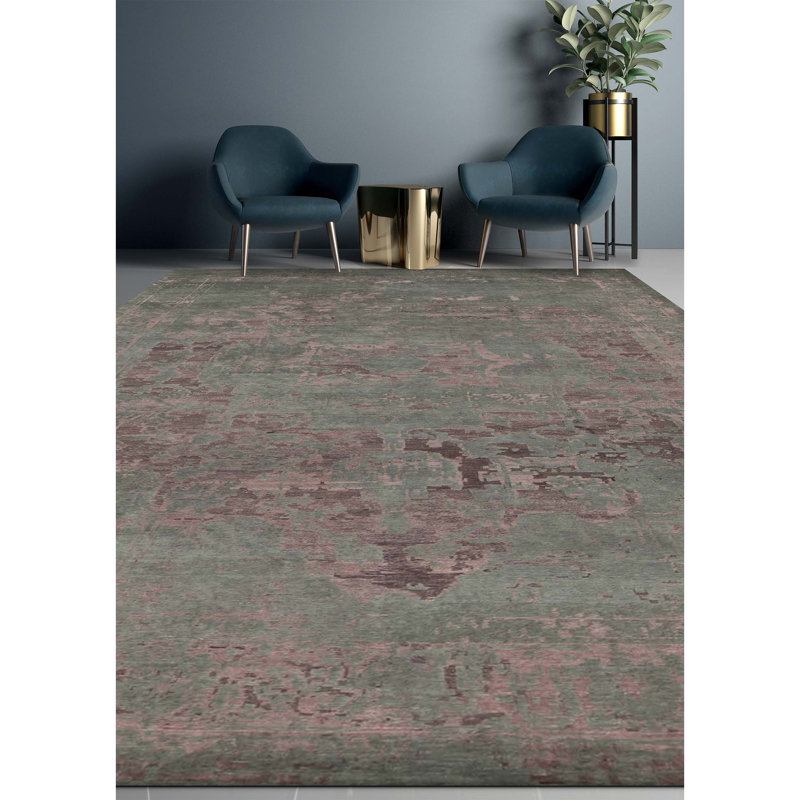 Wool Oriental Area Rug in Teal/Plum