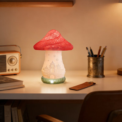 Mushroom Lamp - Rechargeable Touch Control Night Light With Auto Rotation, 3-Color Dimmable LED Bedside Lamp For Bedroom, Living Room, Desk